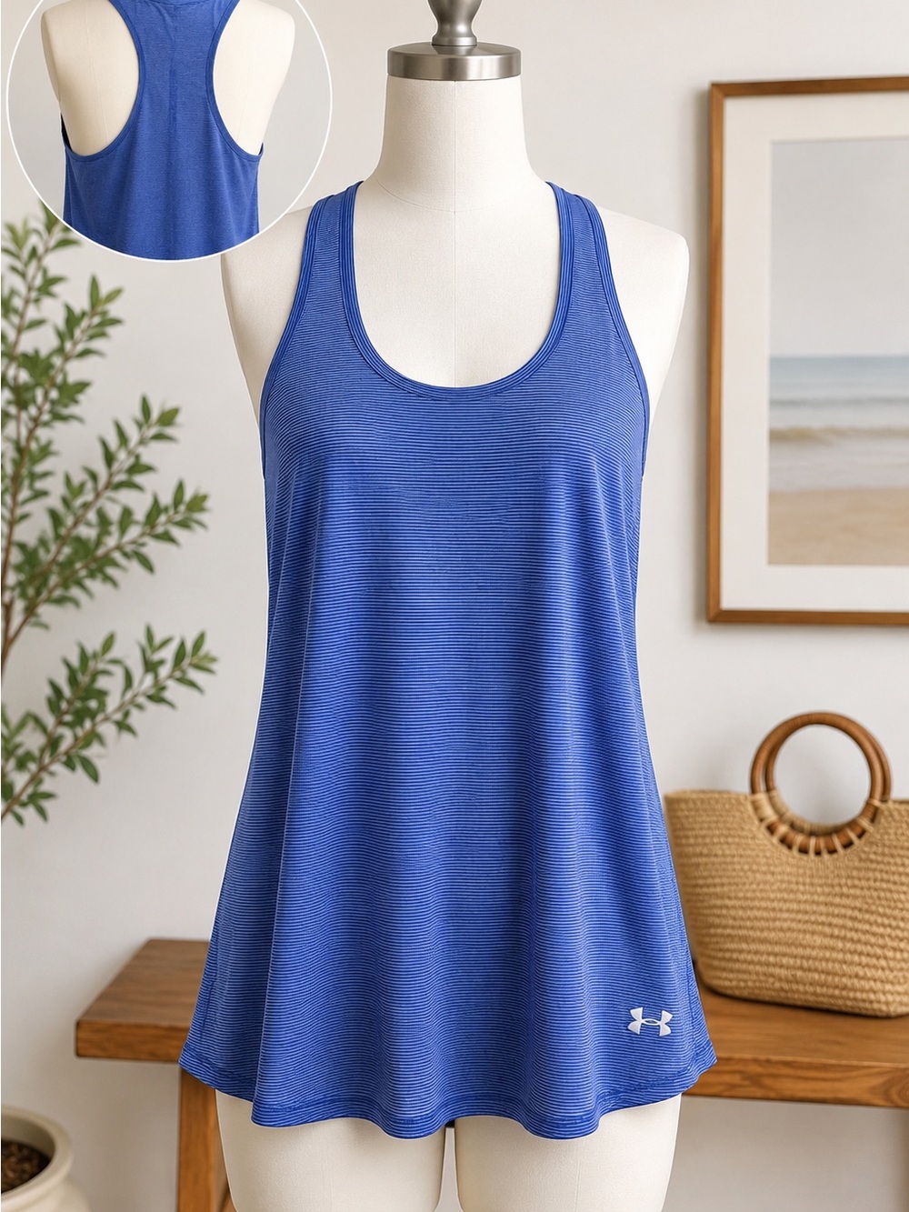 Under Armour Blue Striped Racerback Athletic Tank Top Women’s Medium